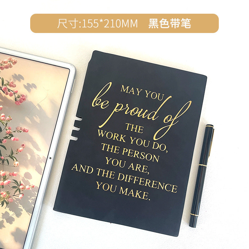 Wholesale ncentive Notebook with Pen Insertable Simple Leather-Covered High-Value Handbook Notepad